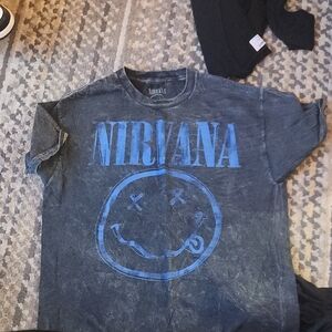 NIRVANA Distressed Black Tee with Blue Logo